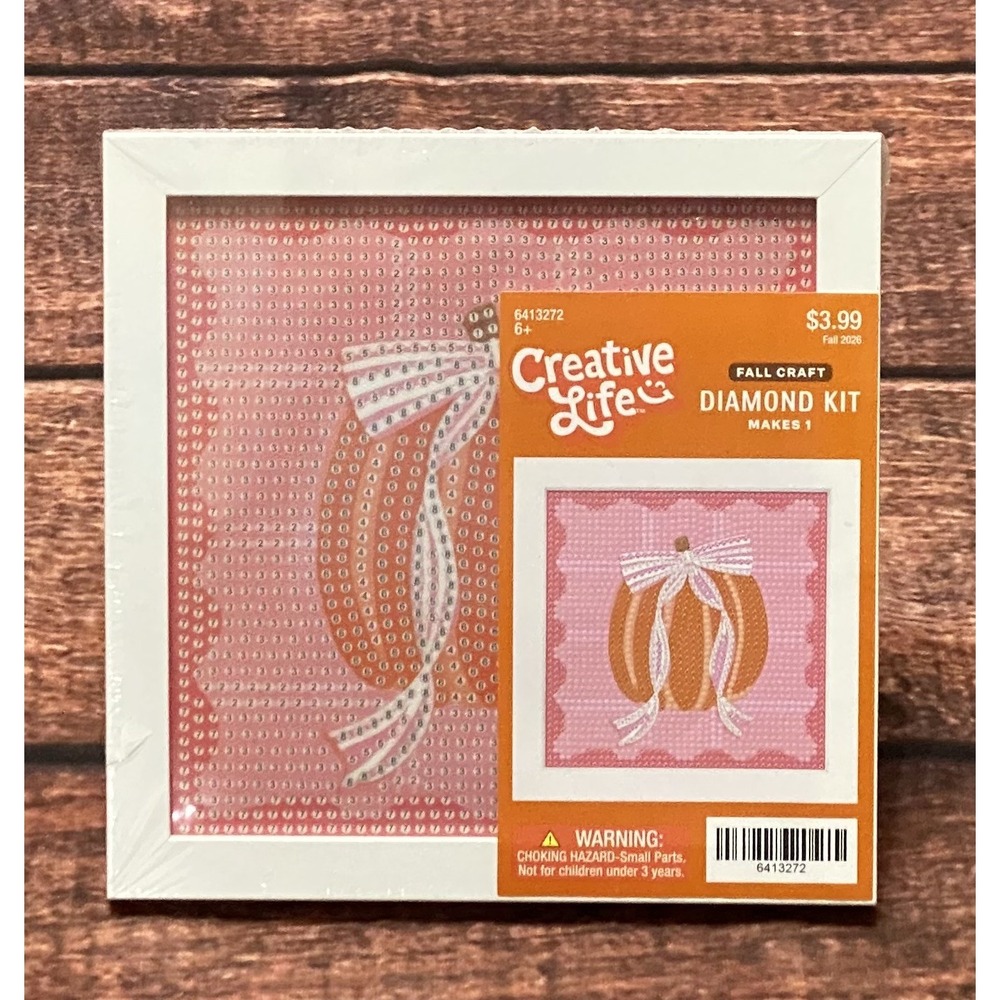 Pumpkin with Bow on Pink Square Diamond Painting Kit in Frame Hobby Lobby New
